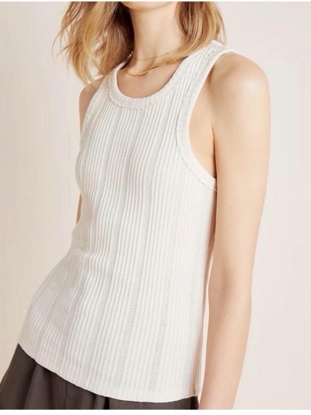 Anthropologie Robin 100% Cotton, Cream/Ivory Ribbed Knit Tank Top, Women’s XL